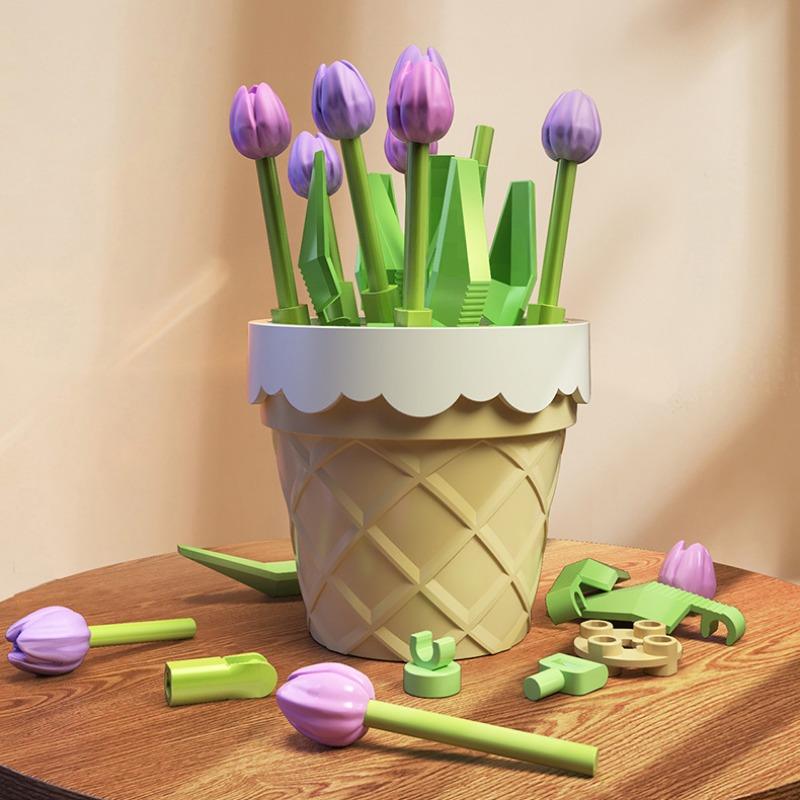 Block Flower Valentine's Day Multi -meat Potted Plastic Plasma Decoration Puzzle Assembly Building Block Toys