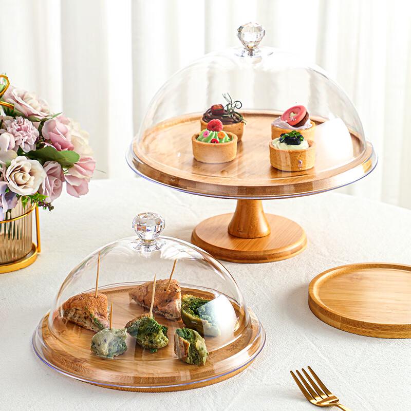 Nordic Wooden Round Dessert Display Tray with Lid