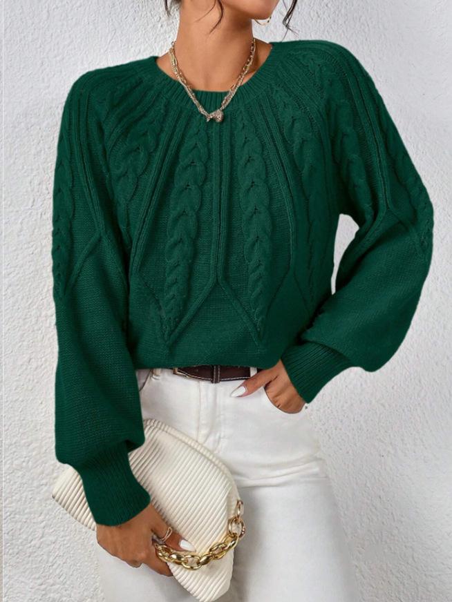 Women's Oversized Knit Sweater Cable Stitch Pullover Long Sleeve Casual Tops White Black Beige Brown Green