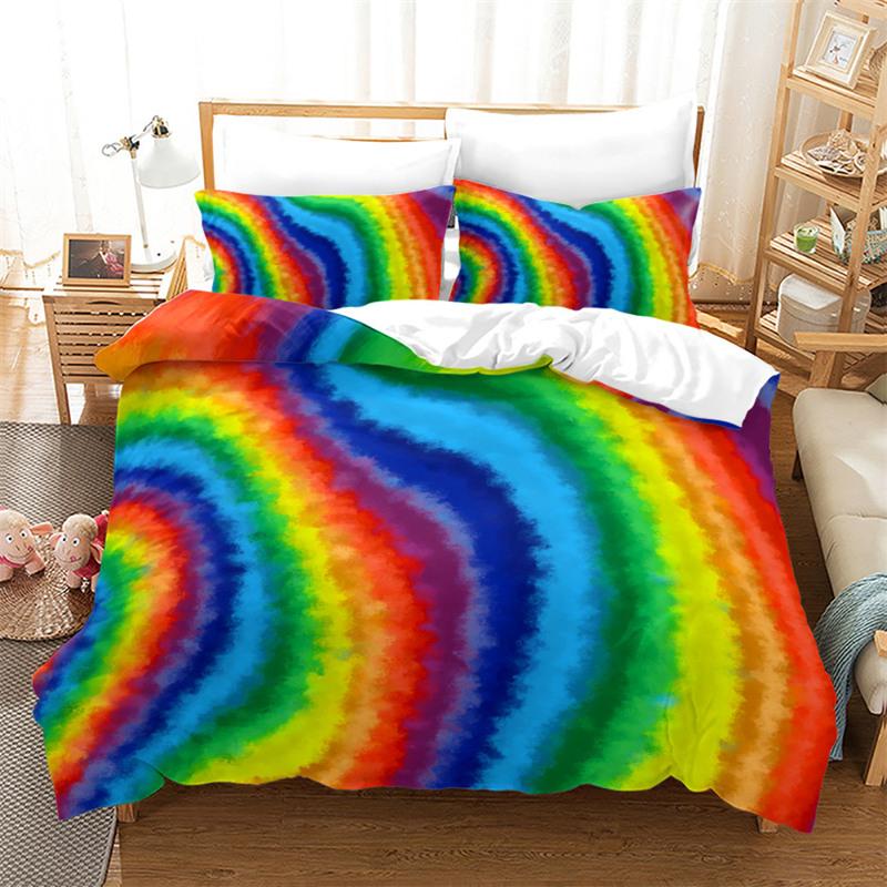 Superior Colorful Rainbow Duvet Cover Print Bedding Set King Size For Kid Teen Girls Microfiber Boho Comforter Cover Pillowcases
