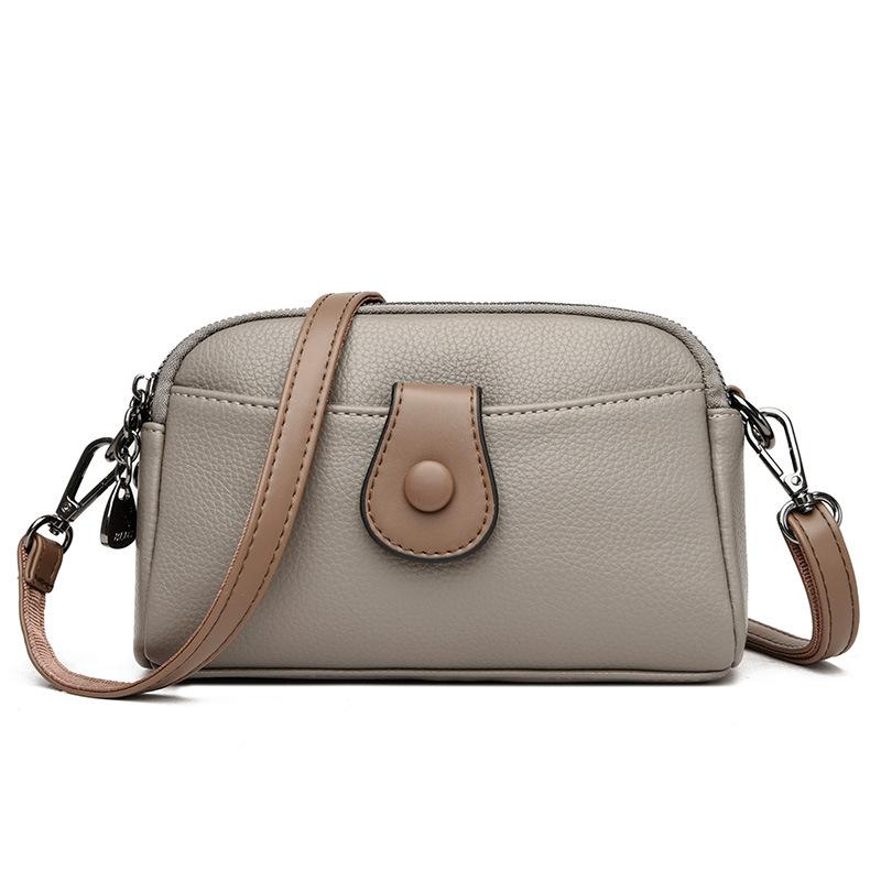 Yiran Jewelry Ring Contrasterende Horizontale Mobiele Telefoontas PU Leer Modieuze Dames Schoudertas Zomer Casual Eenvoudige Moedertas Dames Crossbody Tas gray