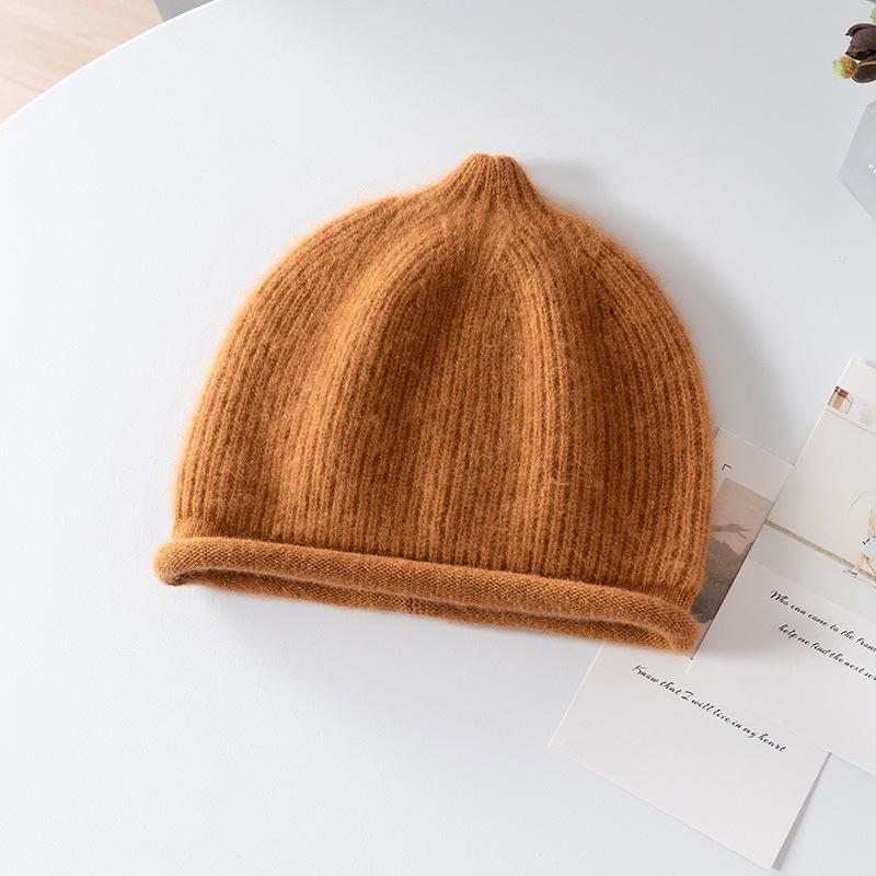 % Pure cashmere knitted hat autumn and winter warm crimping heap hat children's men's and women's casual fashion versatile cold hat
