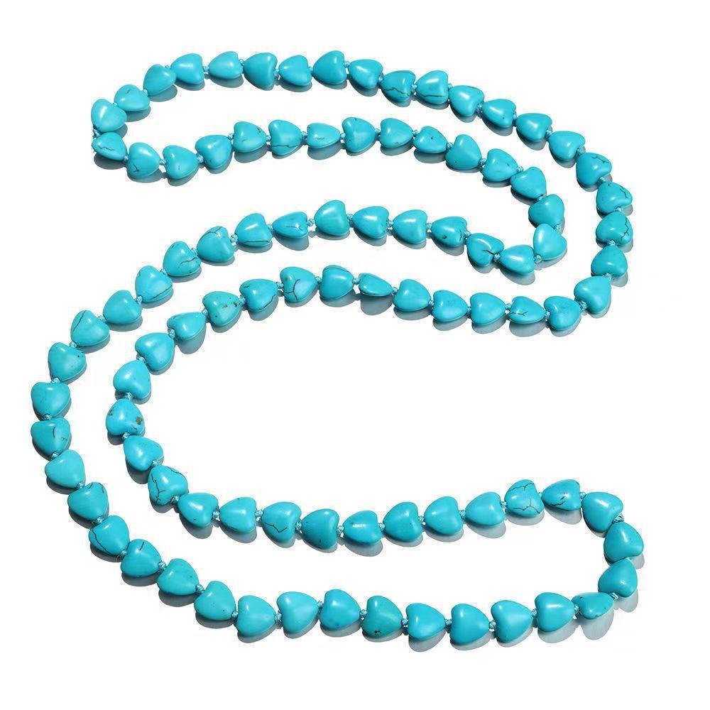 Original Design 1.2m Hand-Knotted Turquoise Long Necklace, Y2K Revival Boho Chic Layering Statement Piece, Minimalist Handmade Jewelry Gift for Women