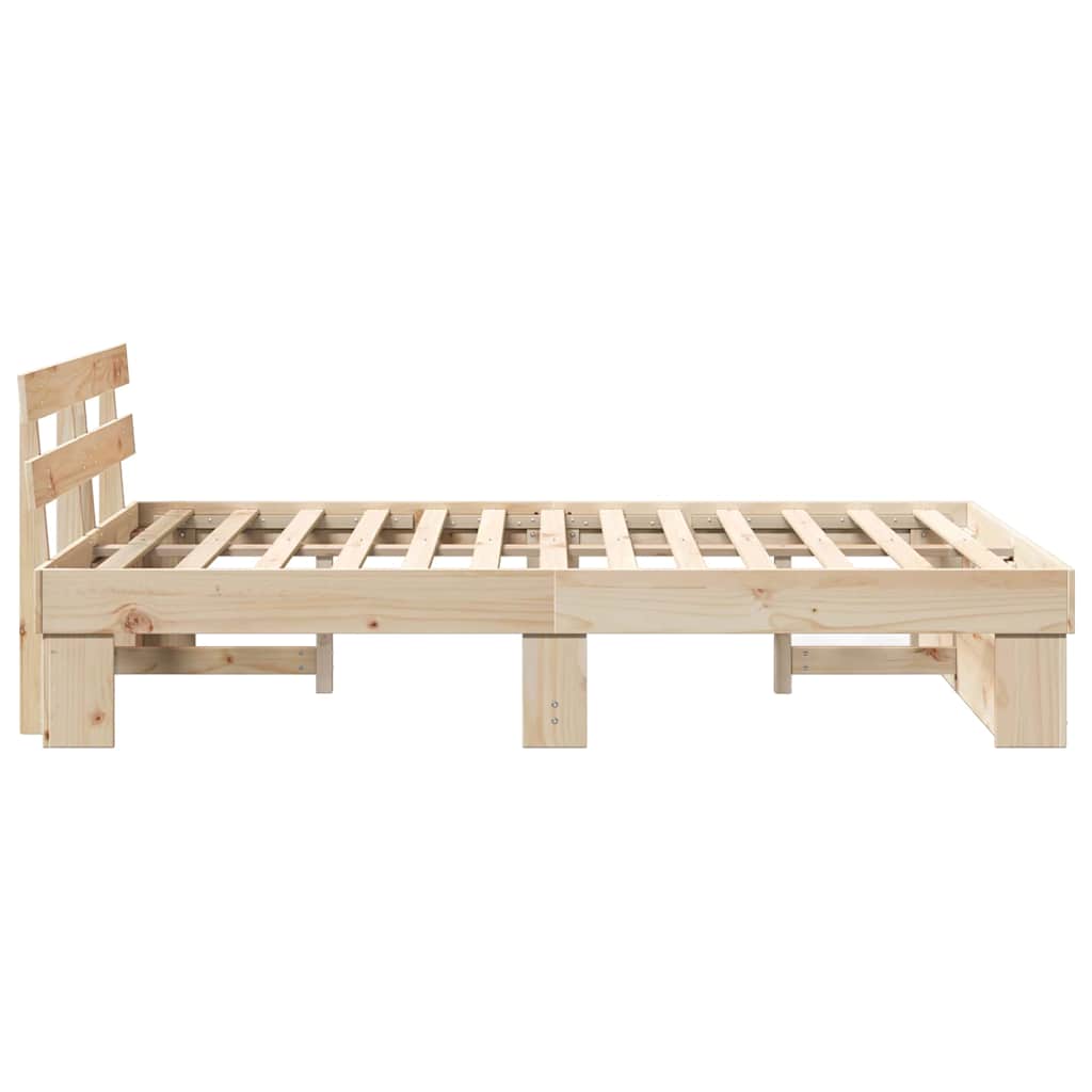 Brown Bed Frame with Headboard 120 X 190 Cm Solid Pine Wood
