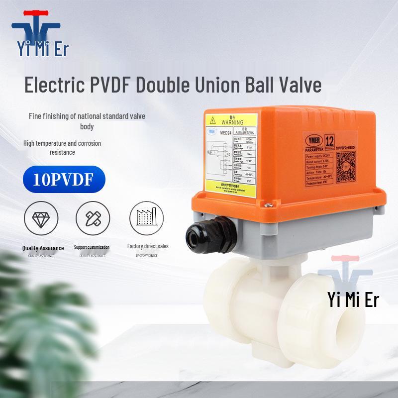YMER Electric Two-Way PVDF Ball Valve, High-Temp and Corrosion Resistant, Plastic Double Union Electric Water Valve