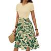 Women's Casual Fashion Belted Floral Print Short Sleeve Round Neck Elegant Dress