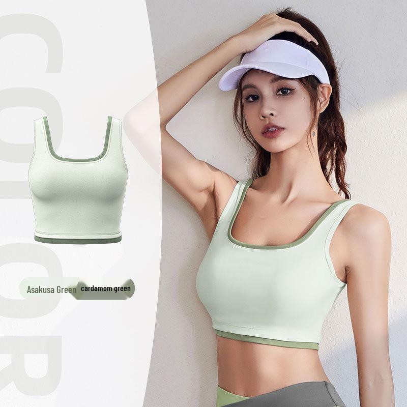 Women's High-Support Shockproof Color Block Sports Bra - Bust-Enhancing, Side-Slimming, Ideal for Yoga & Outdoor Activities