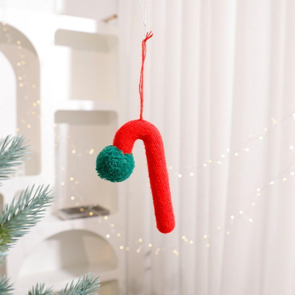 Knitted Hanging Candy Cane Ornaments Cartoon Christmas Walking Stick Candy Holiday Festival Decor