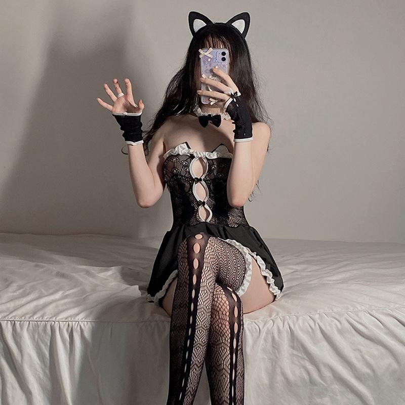 Sexy Lingerie Sexy Transparent Women's Uniform Suit Bunny Mesh Dress Seduction Pure Lace Nightdress