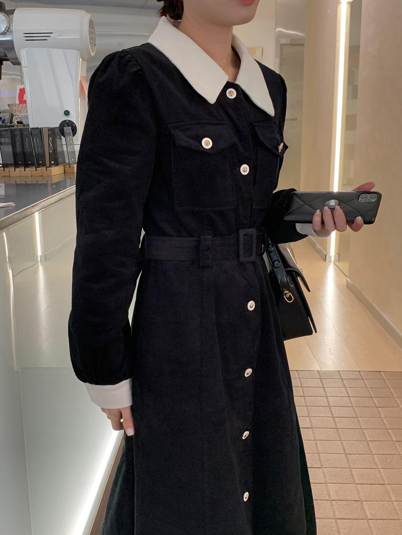 

Весеннее однобортное вельветовое тонкое платье с длинными рукавами, винтажные женские платья с поясом One Size чёрный