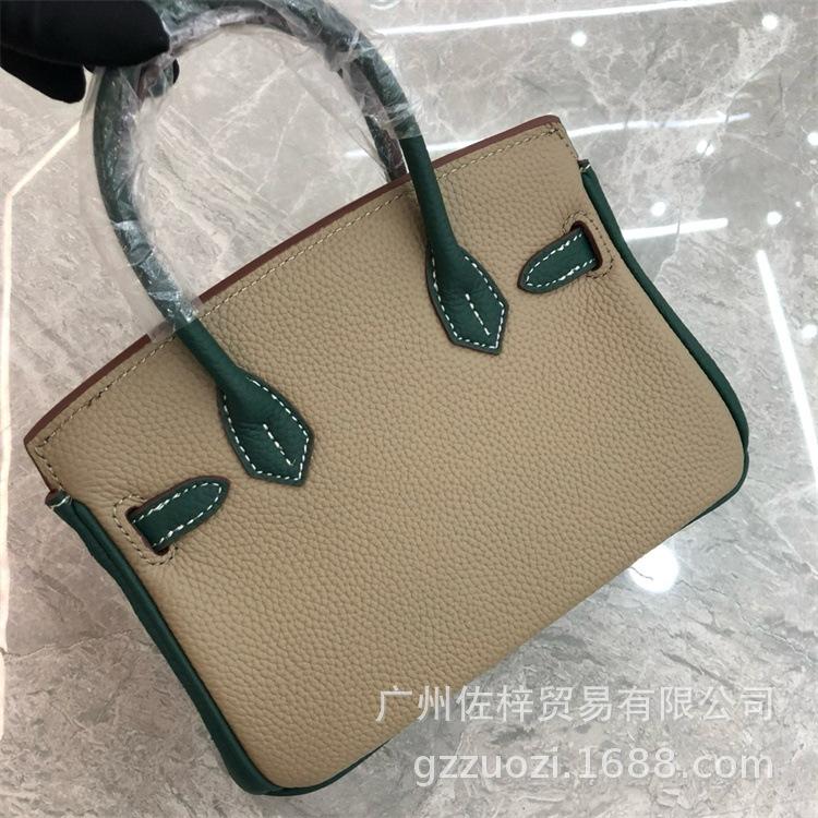 Cross-border Lychee Pattern Color Matching Platinum Bag Cowhide Women's Bag Contrasting Color Handbag Large Capacity Shoulder Crossbody Wedding Bag