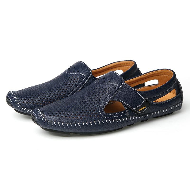 Fashion Men Sandals Men Breathable Footwear Mesh with Hole Cow Leather Shoes Male Comfortable Soft Sole Men's Casual Shoes Men Loafers