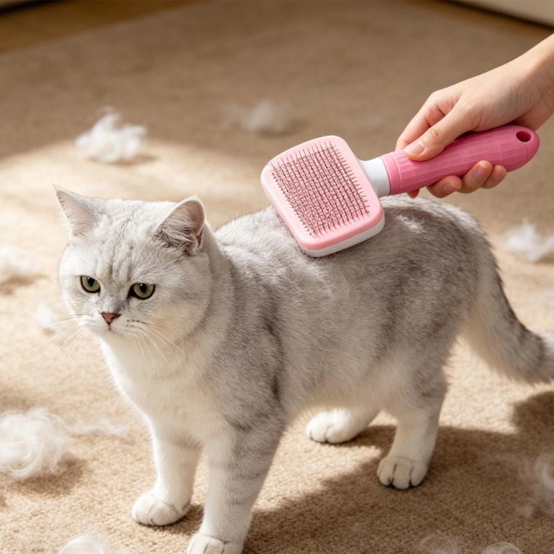 Efficient Pet Grooming Brush For Shedding Control Detangling Furs Soft Rounded Tips Dog Cats Loose Hair Remover Comb