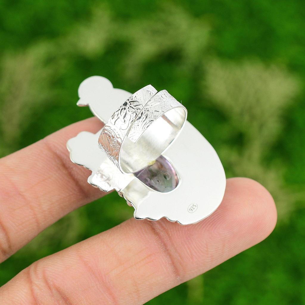 Gift For Her Natural African Amethyst Statement Bird Adjustable Ring 925 Silver
