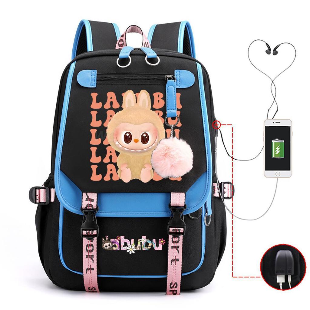 Cute LABUBU cartoon printed backpack for junior high school students with large capacity ins wind school bag
