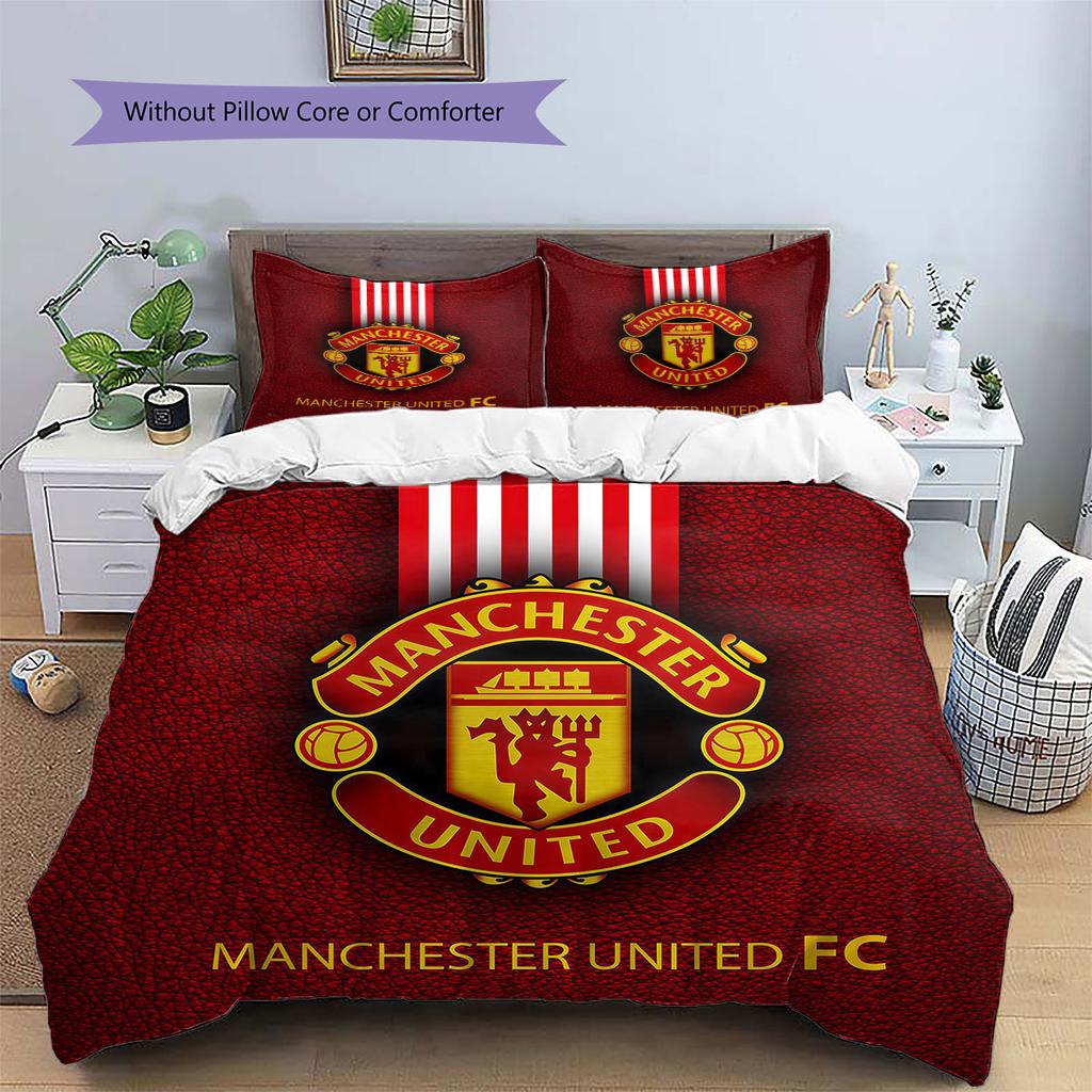 Manchester United F Pattern Bedding,Quilt Set Quilt Cover Pillowcase Home Birthday Gift(1 * duvet cover + 2 * pillowcase, without core)