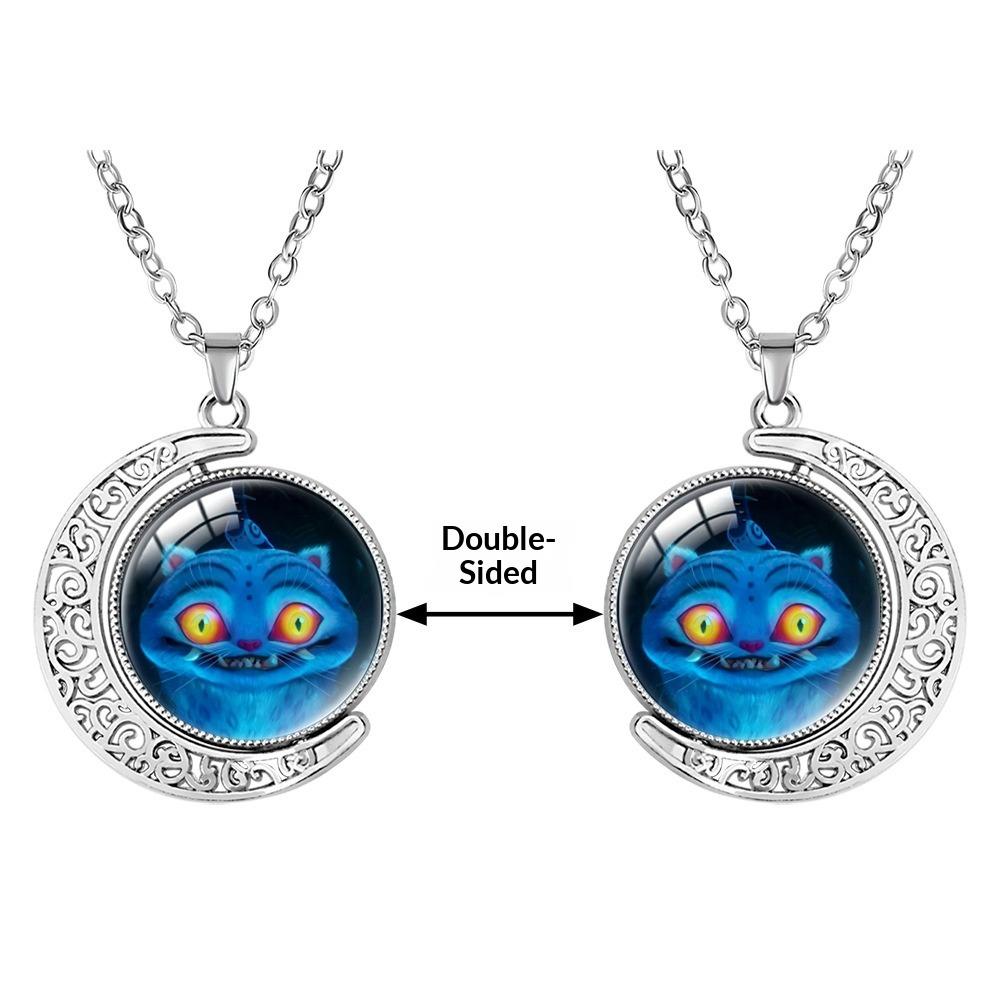 Collana con Pietra Preziosa a Forma di Luna Crescente Ciondolo Rotante Double-sided Accessori di Coppia di Alta Gamma