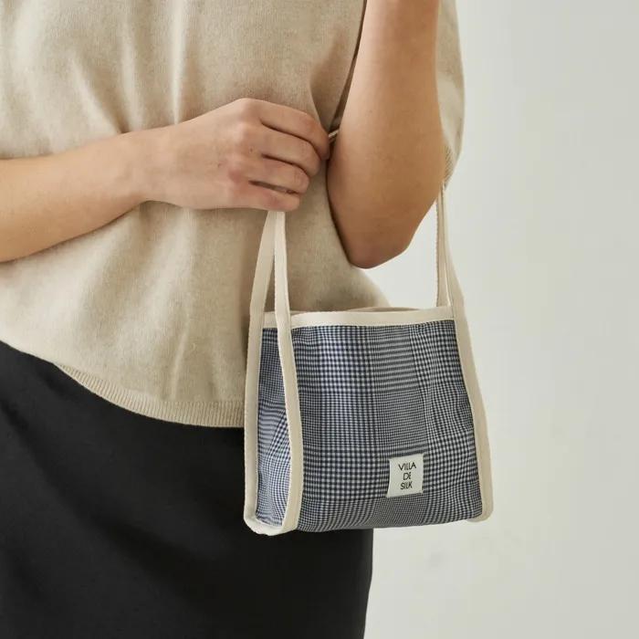 silk blue check eco bag