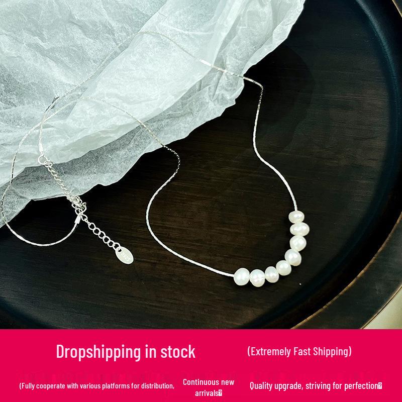 2024 Korean Style: 925 Sterling Silver Bamboo Link Chain with 8 Freshwater Pearls for Women