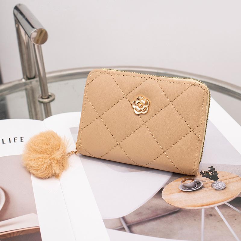 Women's wallet new fashion diamond card bag short hairball rose decorative wallet card bag one piece