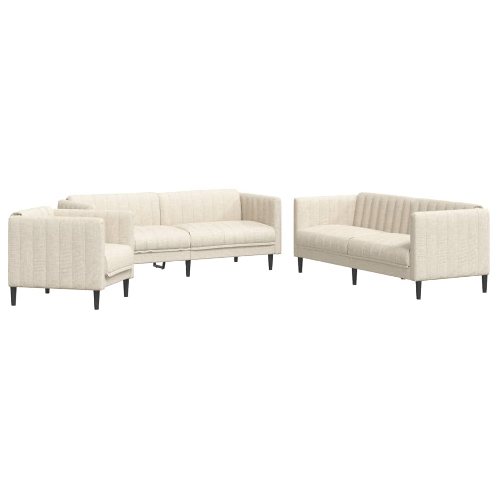 3 Piece Cream Fabric Sofa Set