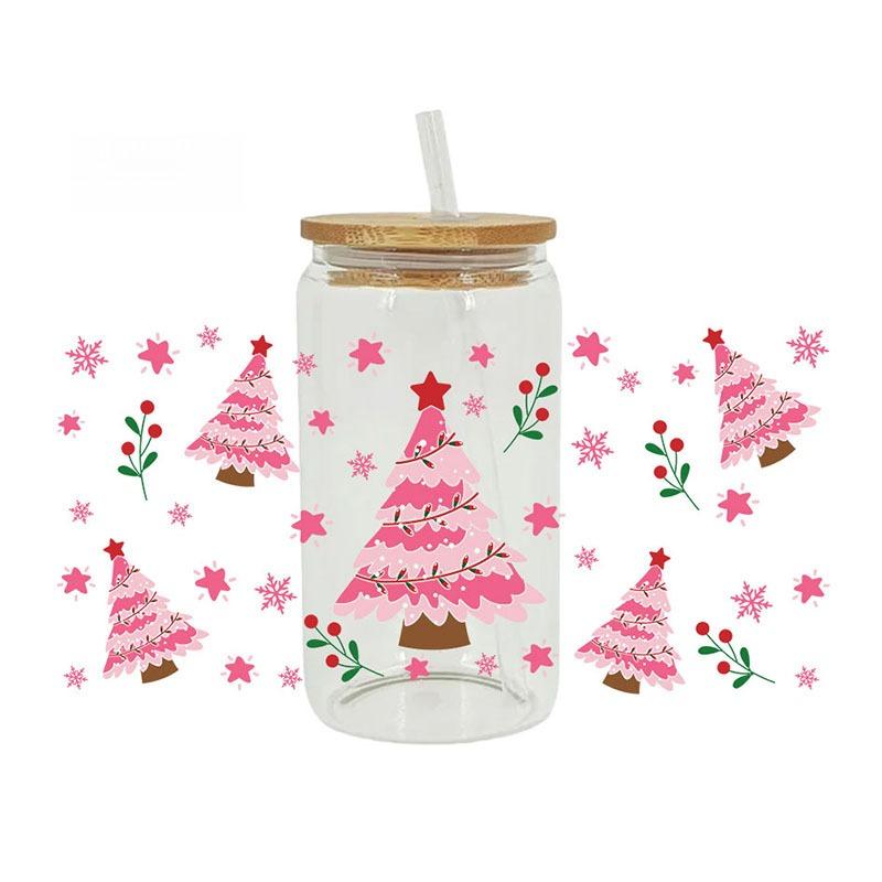 

New Christmas Glasses With Lid and Straw Reusable Drinkware Clear Glass Cups Coffee Mug Christmas Sticker Decoration Water Cups 401-500ml