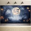 1 piece of Halloween background cloth - Full Moon Tomb Scene with Bat  Mist Atmosphere  and Tombstone Halloween Decoration