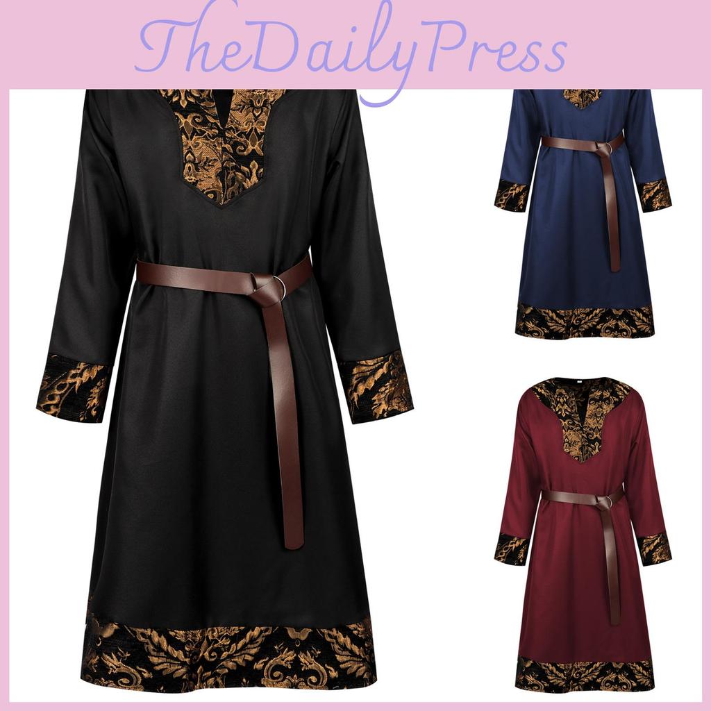Ages Renaissance Middle Viking Warrior Coat Print Design Costume Party Halloween