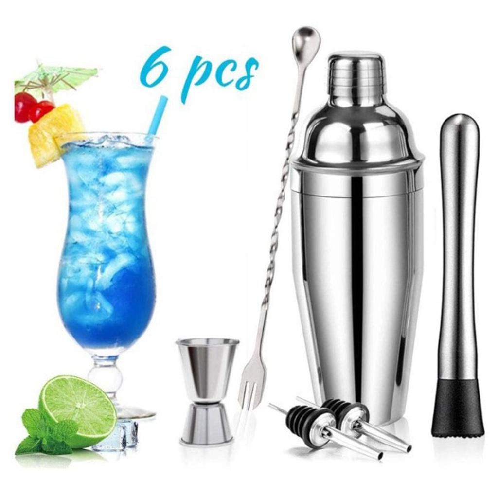 6Pcs Bartender Kit Stainless Steel Cocktail Shaker Mixing Stick Bar Tool Set for Drink