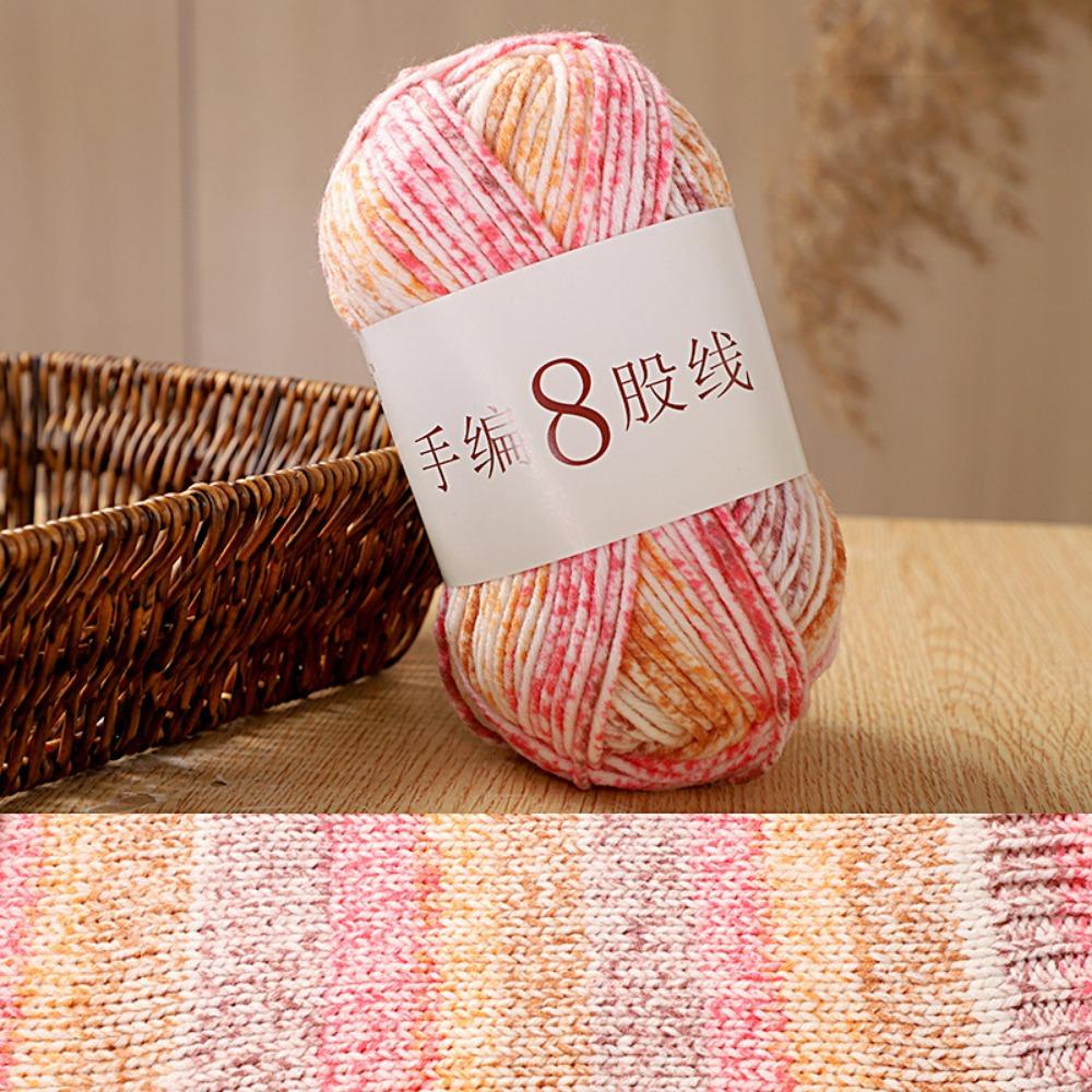 8 Strands Hand Knitting Yarn DIY Multi-Color 8-Ply Crochet Yarn Rainbow Segment Coarse Yarn Hand-Dyed Yarn Crochet Projects