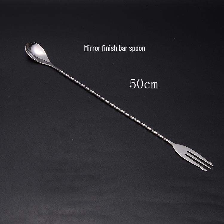 304 Stainless Steel 30cm Bar Spoon with Teardrop Handle and Three-Pronged End for Cocktails