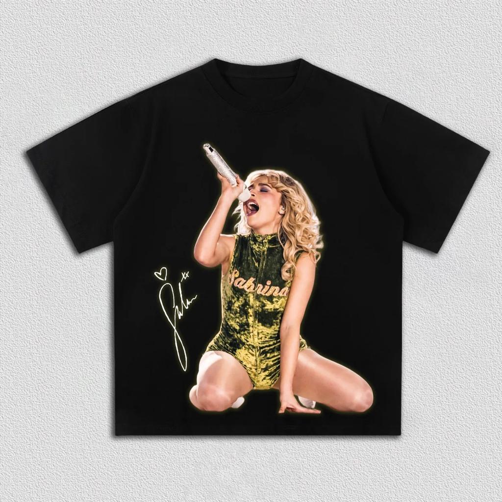 Sabrina Carpenter Green Velvet Stage Outfit Graphic T Shirt Men Women Pop Music Cotton Short Sleeve Streetwear Tee