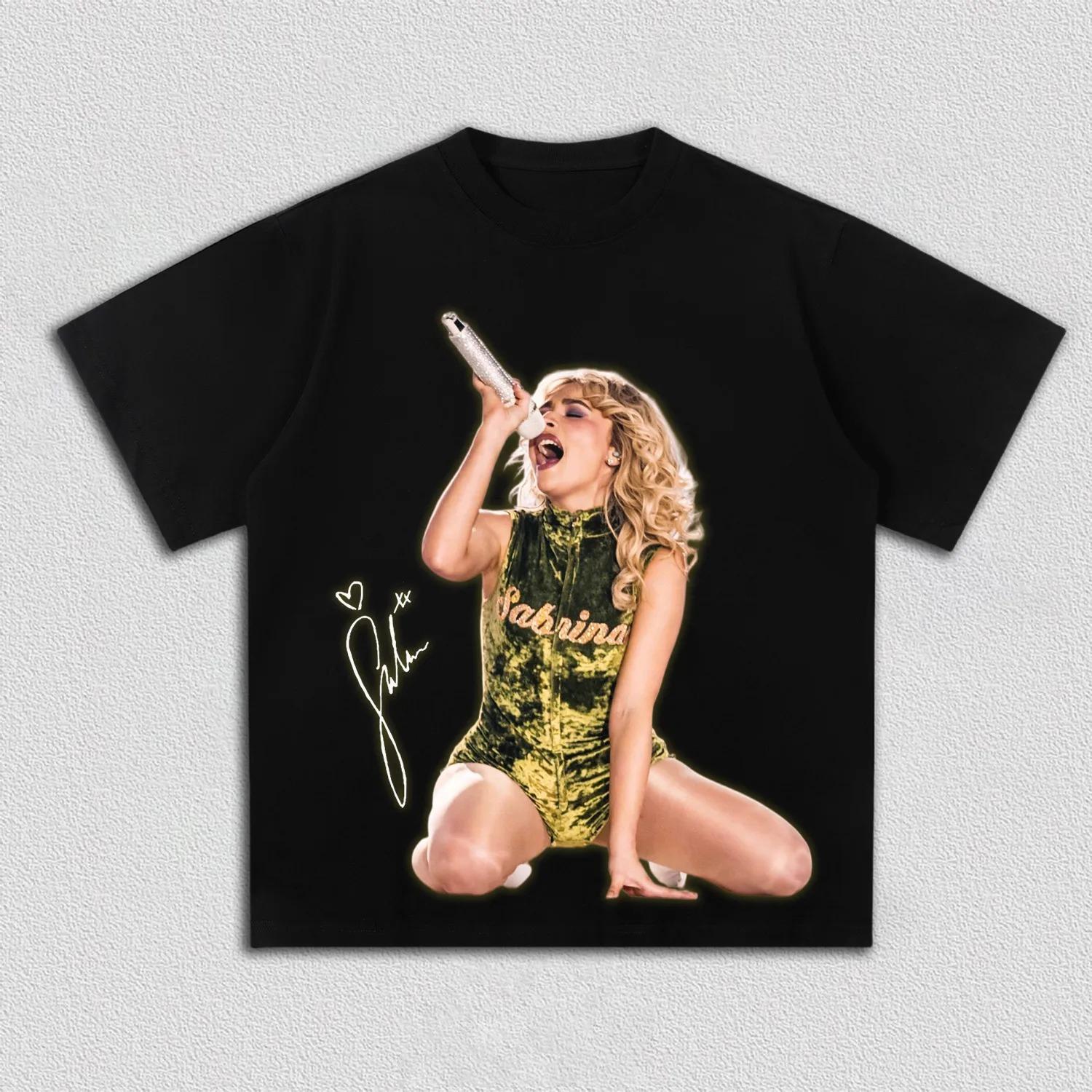 

Sabrina Carpenter Green Velvet Stage Outfit Graphic T Shirt Men Women Pop Music Cotton Short Sleeve Streetwear Tee S
