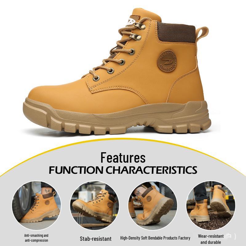 Four Seasons High-Top Steel Toe Safety Boots, Microfiber Leather, Anti-Slip, Anti-Smash, Anti-Puncture, Wear-Resistant, Comfortable Work Shoes.
