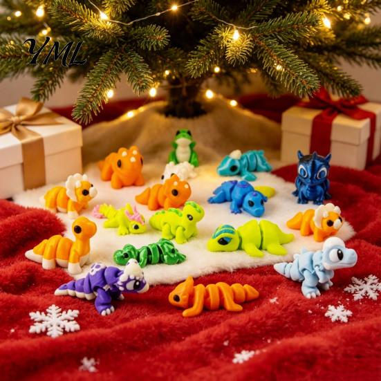 Stress Relief Toys for Teens 3D Printed Dinosaur Advent Calendar, 24-Day Mini Articulated Figure Set, Holiday Calendar Kids Christmas Countdown