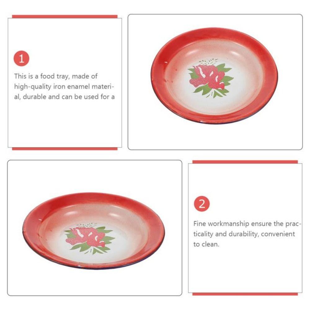 Old-fashioned Iron Enamel Dish Plate Iron Enamel Food Storage Tray Round Enamel Plate  Dessert