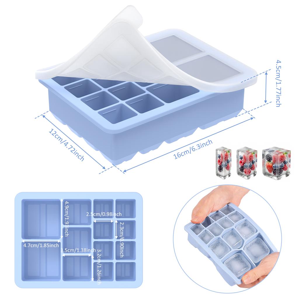 Silicone Ice Cube Mold Reusable Square Ice Cube Molds with Lid Whiskey Cocktail Freezer DIY Ice Maker Barware Kitchen Gadgets