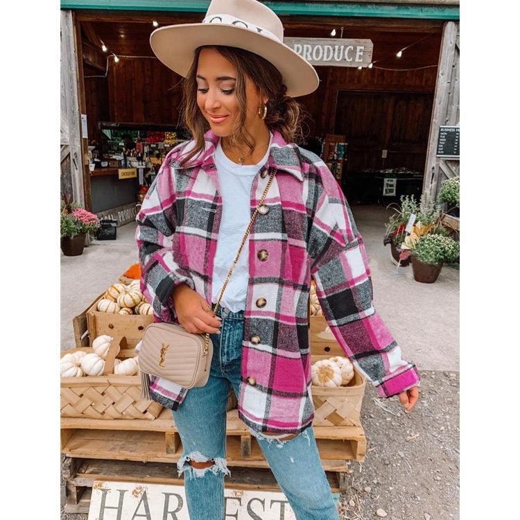 

S-3XL модная рубашка в клетку, женское шерстяное пальто S розы красного