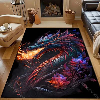 1 Stück bunter Drache mit Feueratem Teppich für Wohnzimmer Schlafzimmer Sofa Heimdekor Rus Rutschfeste Fußmatte Luxuriöses Geschenk