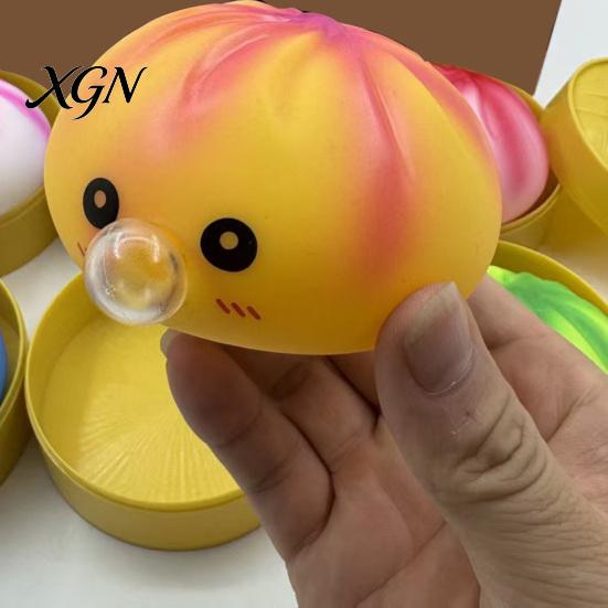 Dumpling Squeeze Toy Bubble Blowing with Steamer Box Soft Steamed Calming Hand Bun Sensory Decompression Dough Stress Ball Fidget Anxiety