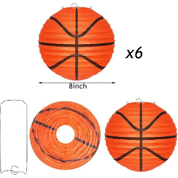 Leinuosen Basketball Paper Lanterns 8 Inch Basketball Party Decorations Hanging Paper Lanterns Basketball Sport Decor for Boys and Girls Basketball