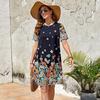 Fashion Short Sleeve Printed Loose Women's Dresses Summer Round Neck Elegant A Line Casual Floral Dress Ladies Vintage Slim Fit Female Dress 26176