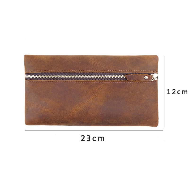 Fromthenon Crazy Horse Leather Retro Zipper Pen Case Portable Storage Bag Large Capacity Pencil Case Customizable Business Gifts