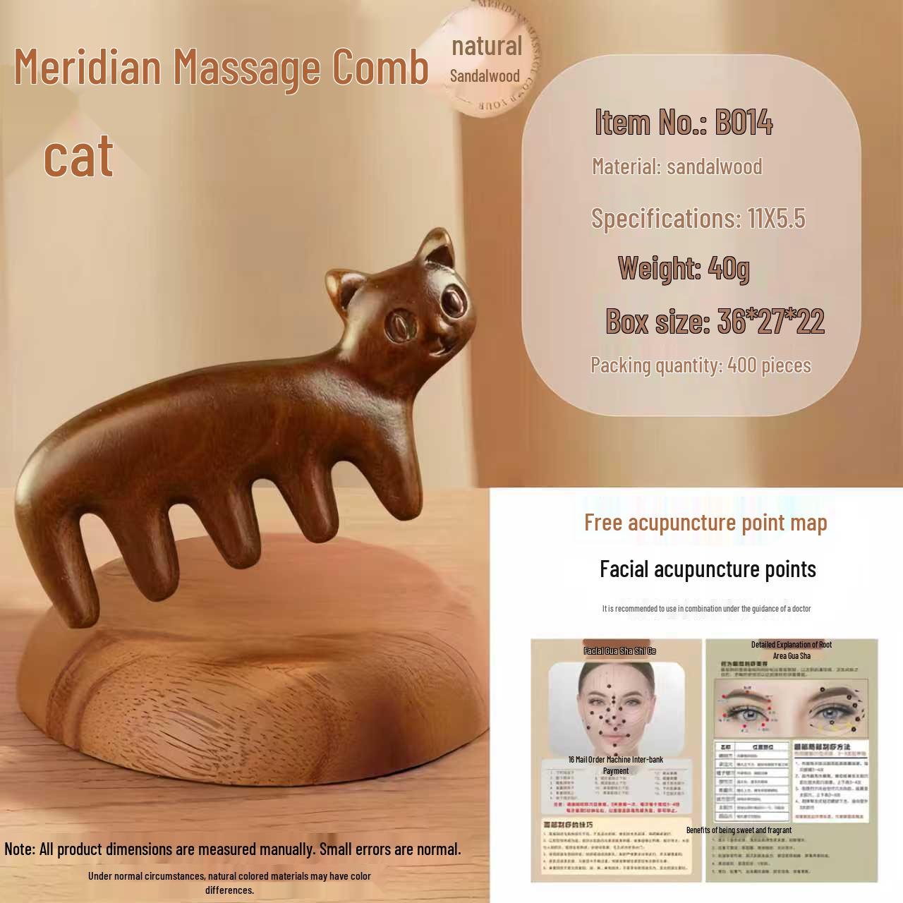 

Natural Sandalwood Wide-Tooth Massage Comb Kitten Gua Sha Health Comb Set