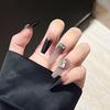 Romantic Black Pure Desire Press-On Nails - 24 Long Stylish Tips with Stickers