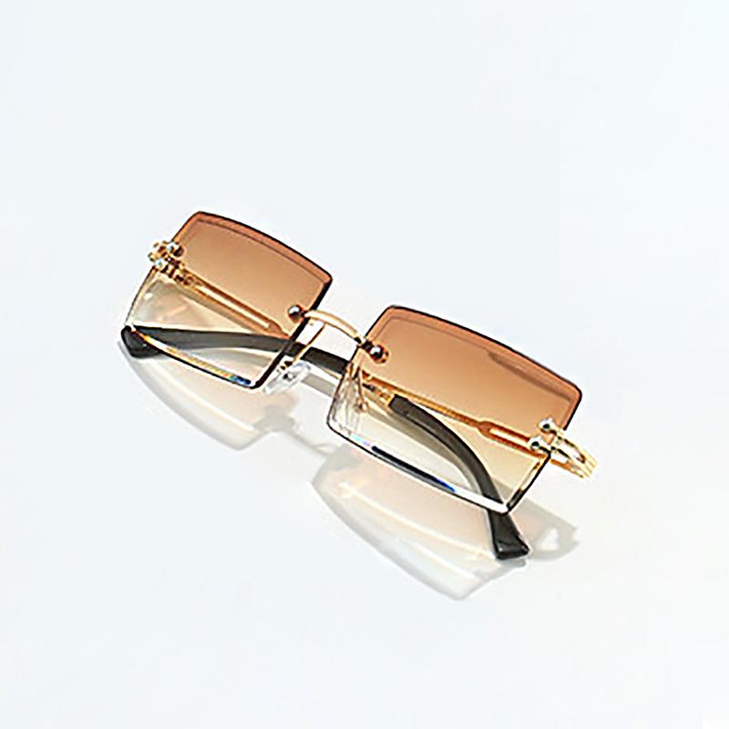 Módní sluneční brýle obdélníkové bez obrouček Ženy Muži Trendy Sluneční brýle s malým čtvercovým objektivem Gradientní cestovní venkovní sluneční brýle