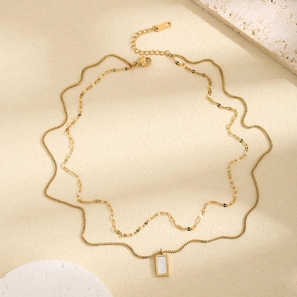 Embed Seashells Double Layer Necklace Titanium Steel Choker Necklace Women Jewelry