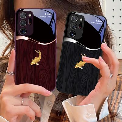 Funda para teléfono de cristal templado con diseño de veta de madera y pez saltando para Samsung Galaxy Note 8 9 10 PRO 20 Ultra A01 02 03 Core 04E 4G 12 13 5G