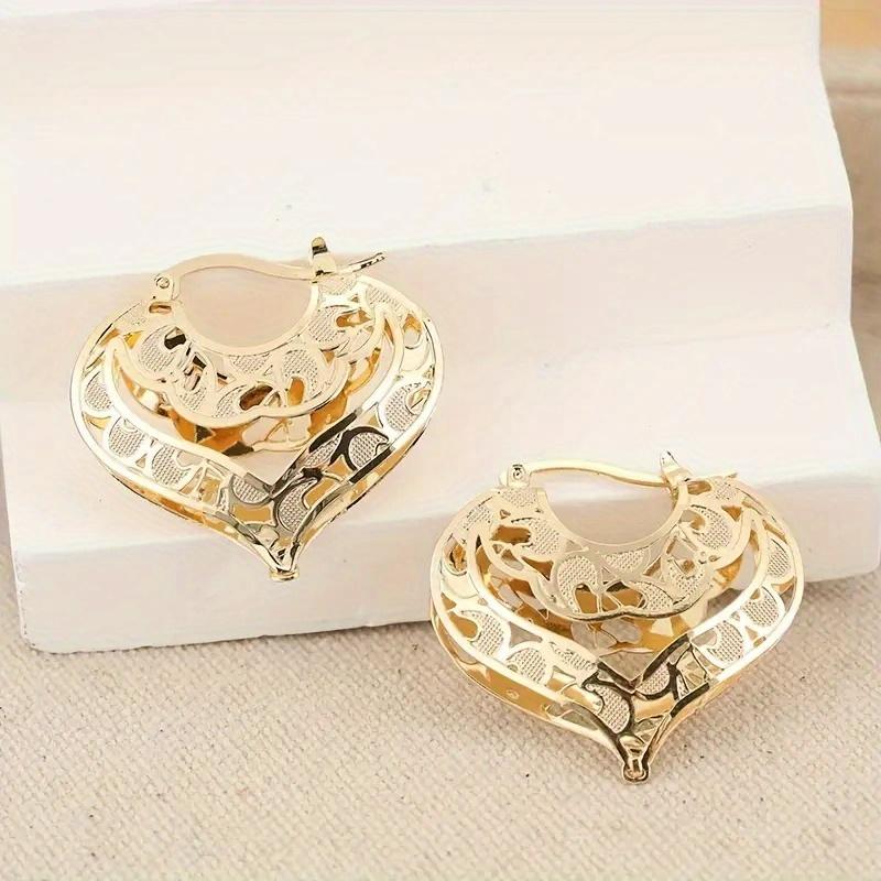 Trendy Gold Plated Hollow Out Heart Hoop Earrings For Women  Jewelry Accessories Wedding Birthday Gift