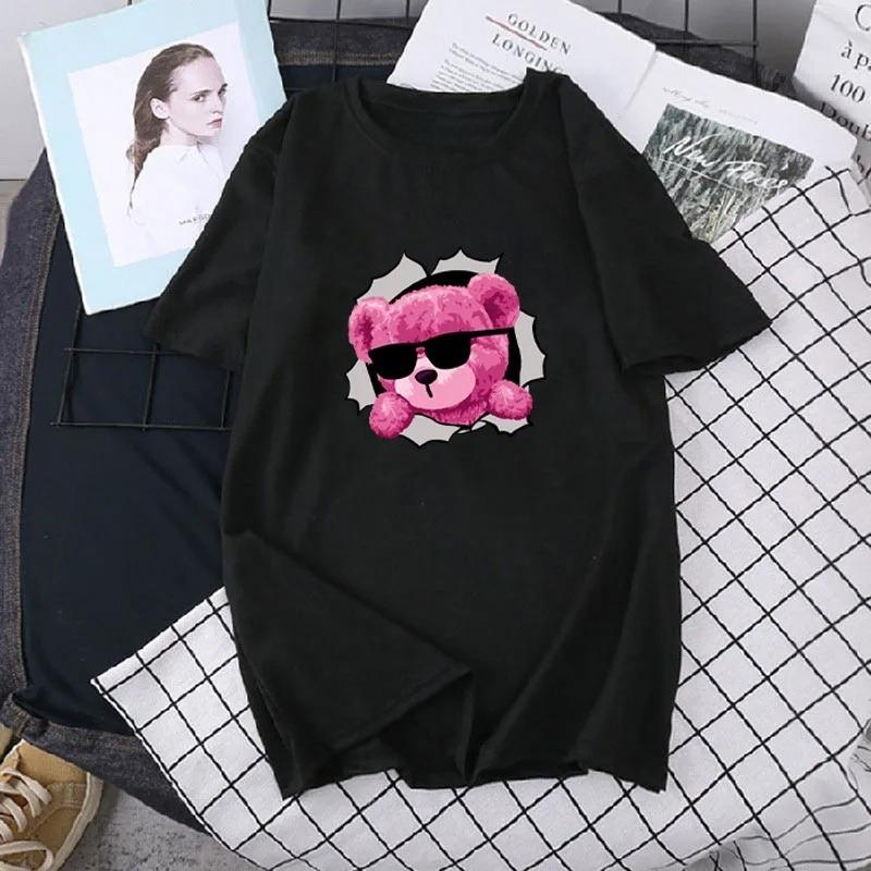 

The New Spring and Summer Design Tshirt Cute Cartoon Teddy Bear Print Women Clothes Casual Couple Tops Fashion Casual Y2k Tee S